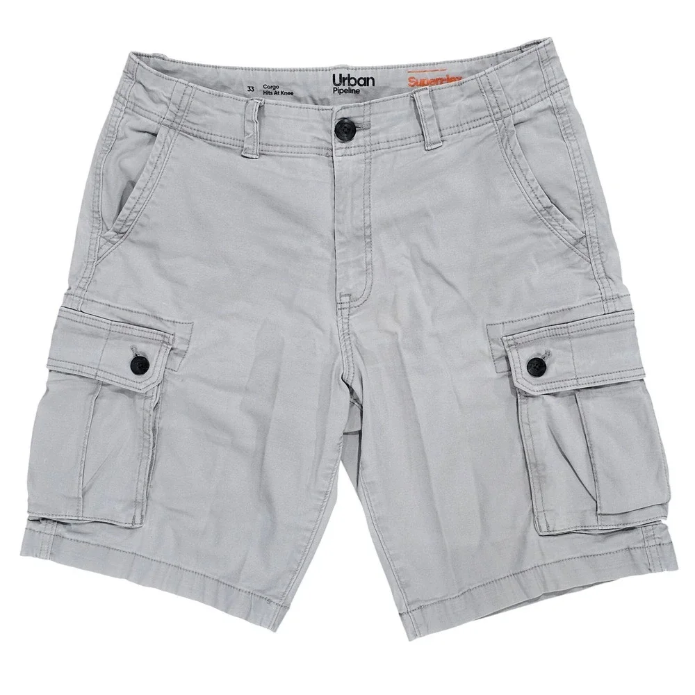 Urban Pipeline Cargo Shorts Mens 33‎ Grey Super-Flex Hits At Knee Stretch Cotton